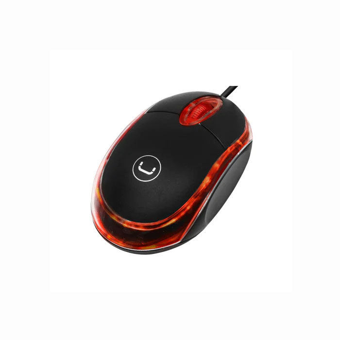 Mouse Óptico de 2 botones y scroll, 800 DPI, USB, Negro/Rojo