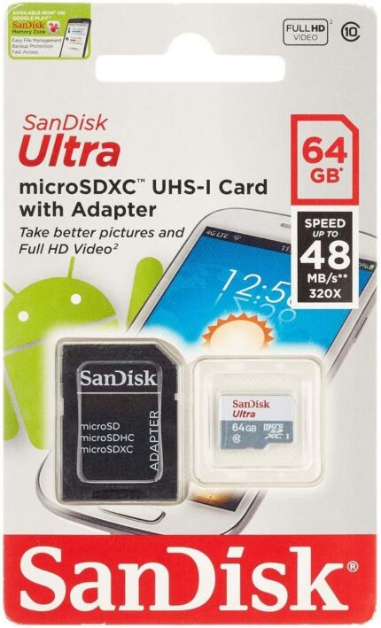 SanDisk Ultra MicroSDXC UHS-I U1 de 64 GB, Clase 10, incluye adaptador SD.