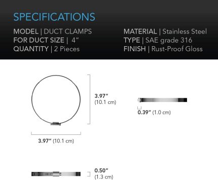 Stainless Steel Duct Clamps, 4-Inch, Two Pack