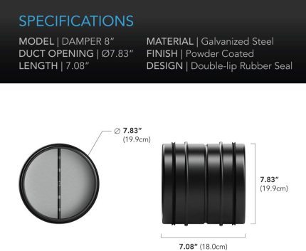 AC INFINITY Backdraft Damper Ducting Insert, 8-Inch, Black Galvanized Steel
