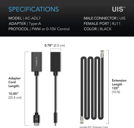 UIS Lighting Adapter Type-A, for RJ11/12 Connector Lights with PWM or 0-10V Dimmers