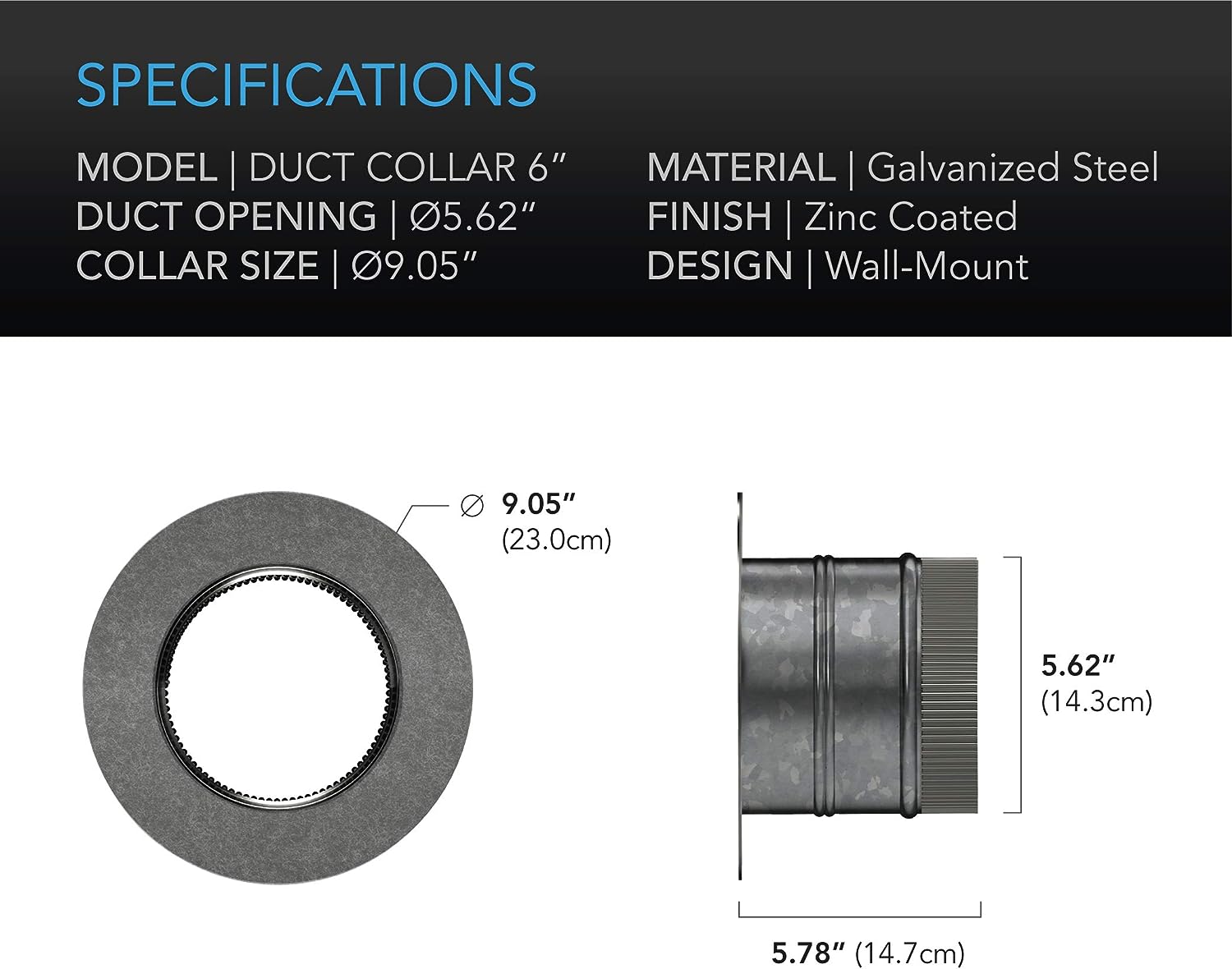 AC INFINITY Ducting Collar, 6-Inch, Galvanized Steel