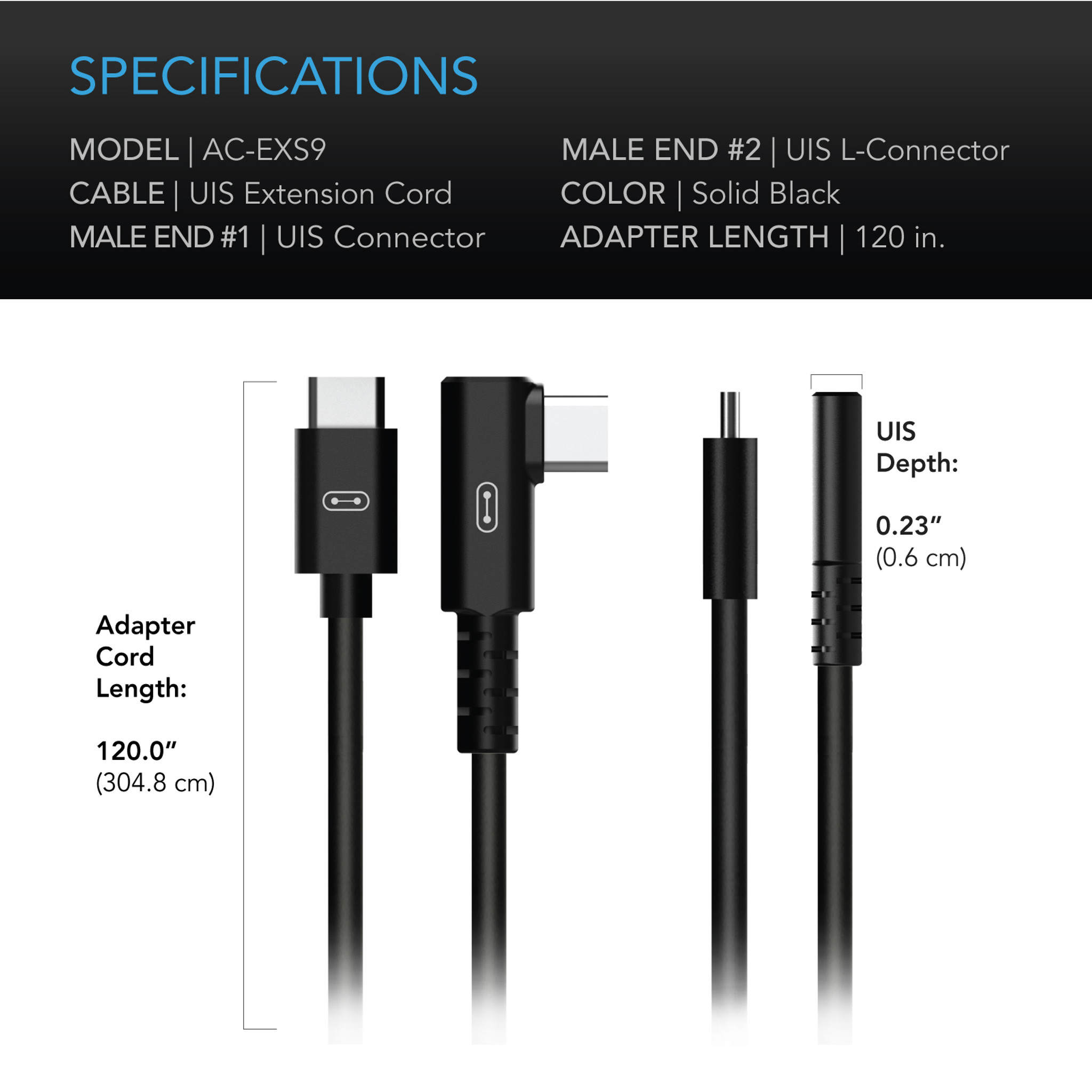 UIS to UIS Extension Cable, L-Shaped Male to Male, 10 ft.