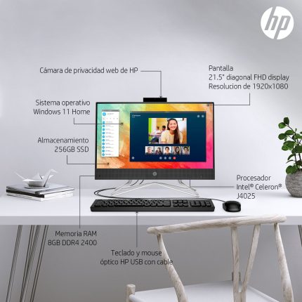 HP AIO INTEL CELERON J4025 8GB RAM 256GB SSD 21.5" W11