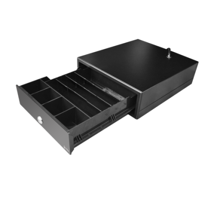 Mini Gaveta de Dinero, Slot para 3 Biletes y 4 Monedas, 24V, 240mm ancho.