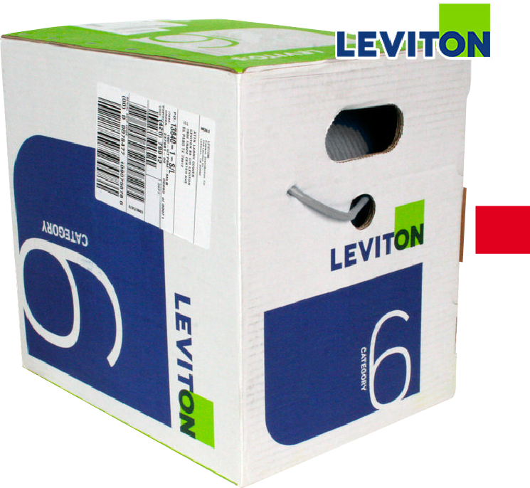 LEVITON Cat 6, 4pr, U/UTP, 23 AWG, CM, Red, 305m Reel-in-Box
