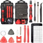 Juego de destornilladores de precisión, 122 en 1; herramientas magnéticas con estuche, para computadora; iPhone, PC, teléfono móvil, laptop, Nintendo, PS4, consolas, reloj, gafas, etc. (rojo)