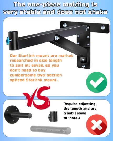 Starlink Soporte de pared largo, kit de montaje Starlink resistente con adaptador de montaje Starlink, soporte de poste Starlink para Starlink Internet Kit Satellite, compatible con V2 Starlink