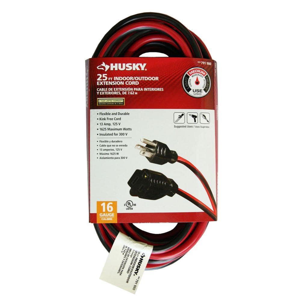 Cable de extensión para uso interior y exterior de 25 pies, 16/3, de uso mediano