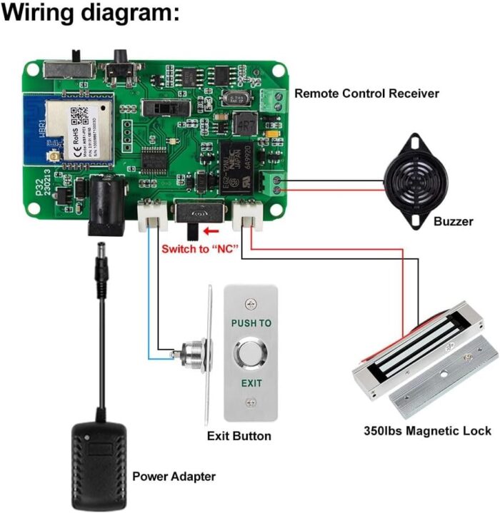 Control de acceso 180 kg/350 lbs Kit de cerradura magnética eléctrica para puerta del sistema de control remoto para teléfono inteligente y control de aplicación ( Incluye instalación)