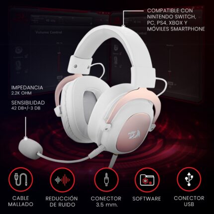 REDRAGON ZEUS X - AUDIFONOS GAMING, RGB, USB, BLANCO